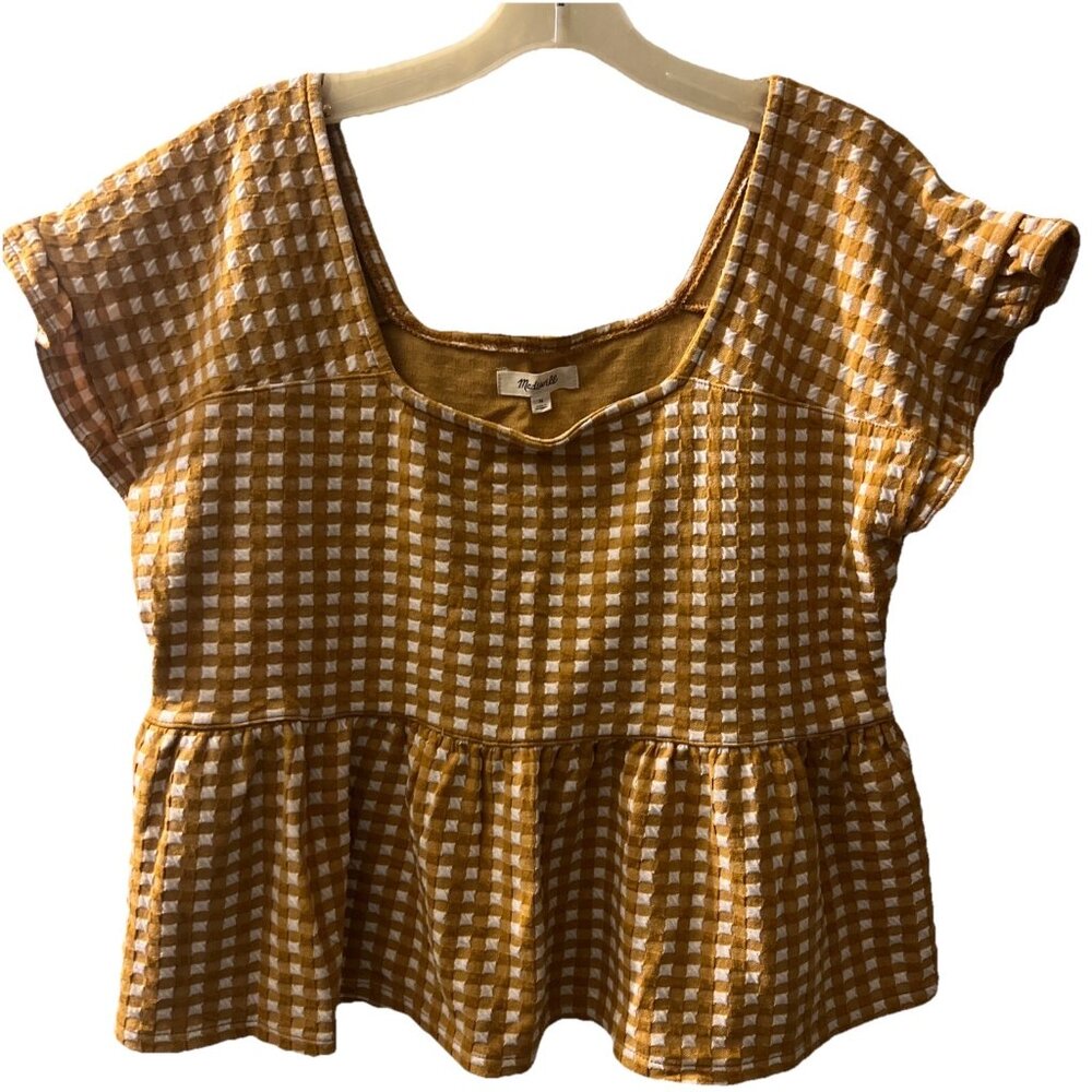 Madewell‎ Waffle Knit Ruffle-Baby Doll Top Goldenrod Mustard Yellow Medium